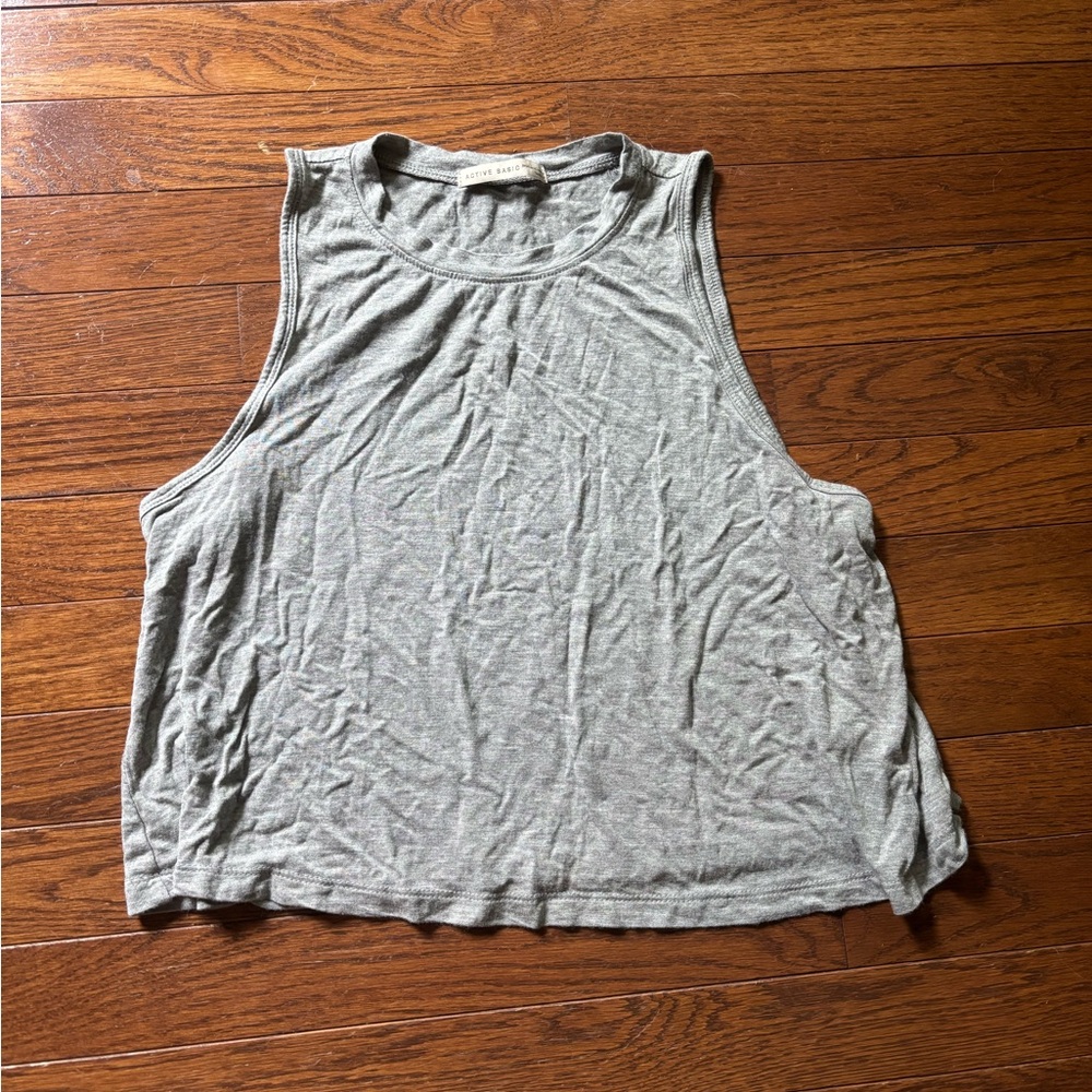 Active Basic Gray Muscle Tee Crop